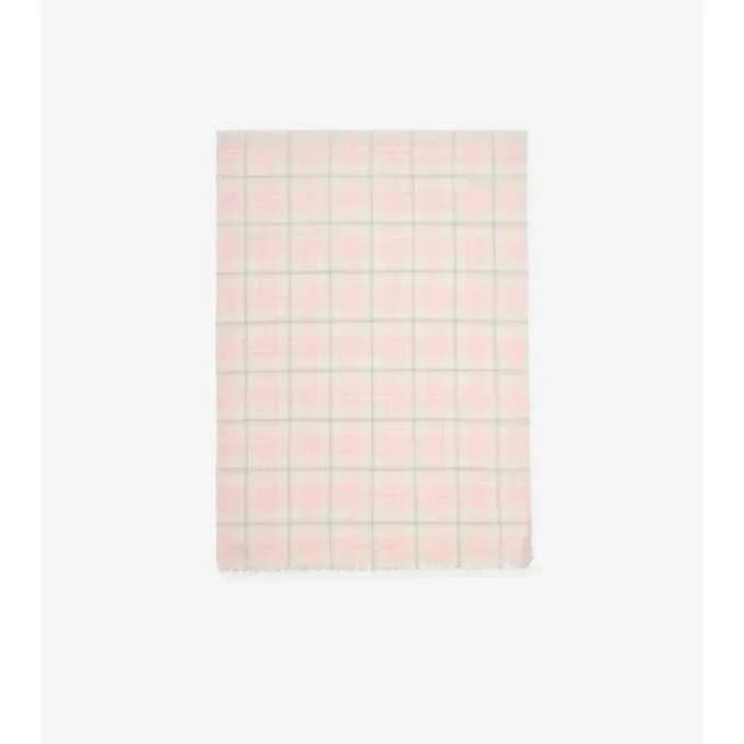 Wide Check Wool Silk Blend Scarf