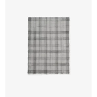 Wide Check Wool Silk Blend Scarf