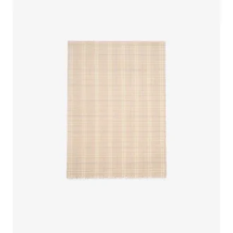 Wide Check Wool Silk Blend Scarf