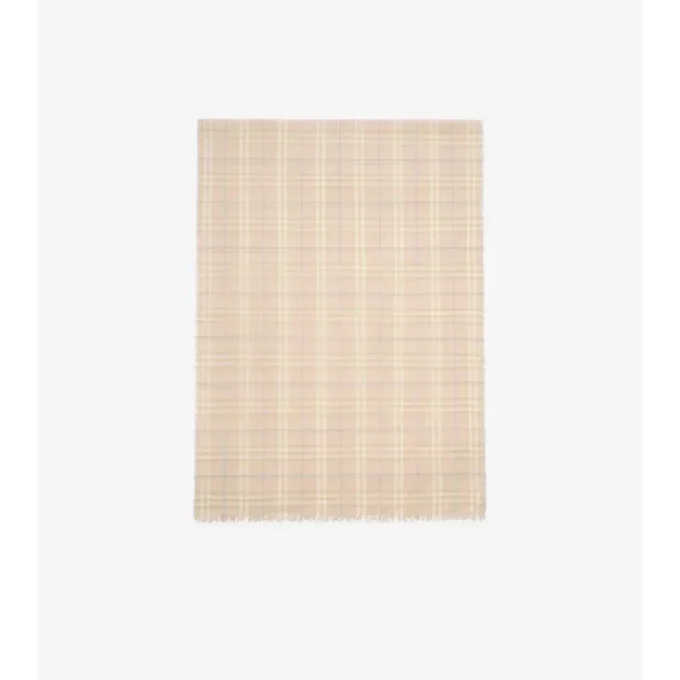 Wide Check Wool Silk Blend Scarf