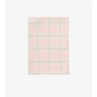 Wide Check Wool Silk Blend Scarf