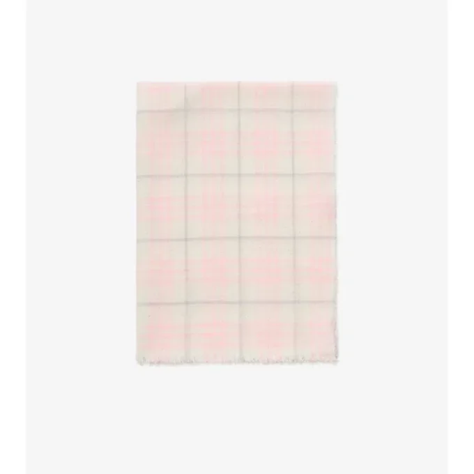 Wide Check Wool Silk Blend Scarf
