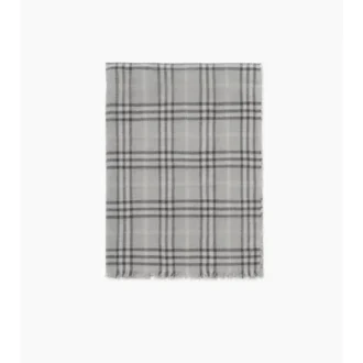 Wide Check Wool Silk Blend Scarf