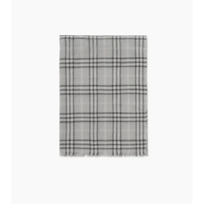 Wide Check Wool Silk Blend Scarf