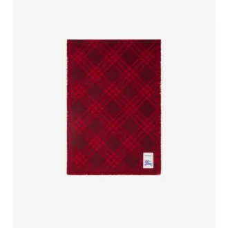 Wide Check Wool Silk Scarf
