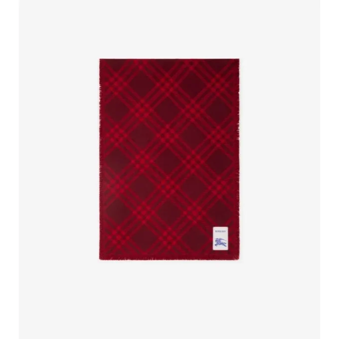 Wide Check Wool Silk Scarf