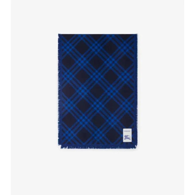 Wide Check Wool Silk Scarf