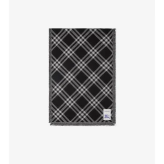 Wide Check Wool Silk Scarf