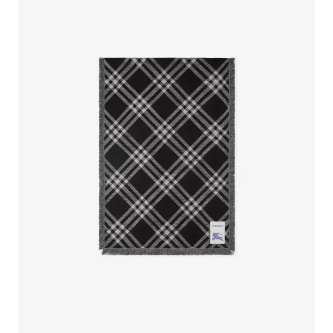 Wide Check Wool Silk Scarf