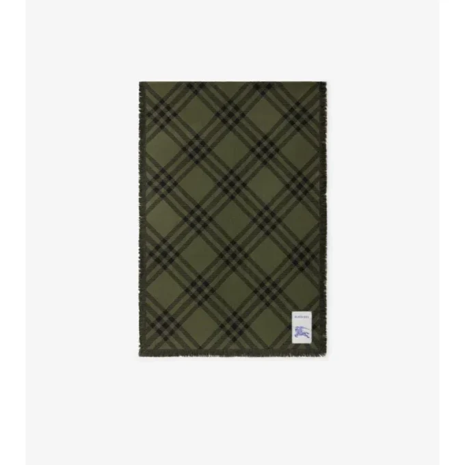 Wide Check Wool Silk Scarf