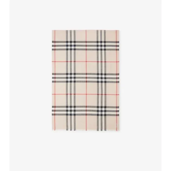 Wide Check Wool Silk Scarf