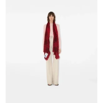 Wide Check Wool Silk Scarf