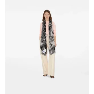 Wide Check Wool Silk Scarf