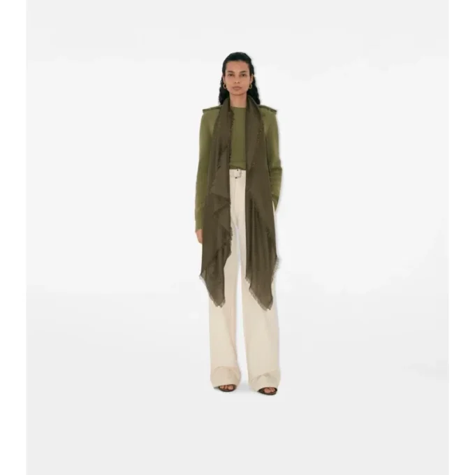 Wide Check Wool Silk Scarf