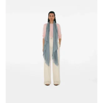 Wide Check Wool Silk Scarf