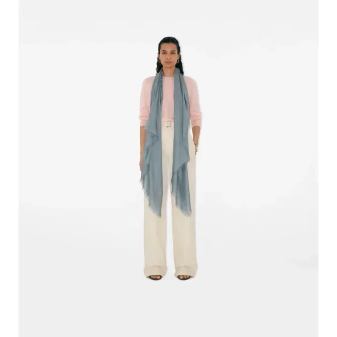 Wide Check Wool Silk Scarf