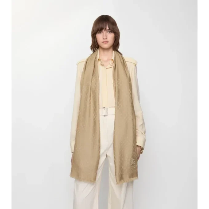 Wide Check Wool Silk Scarf