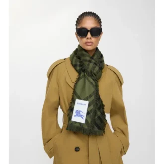 Wide Check Wool Silk Scarf