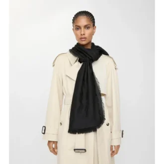 Wide Check Wool Silk Scarf