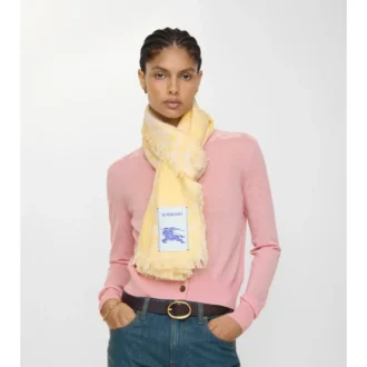 Wide Check Wool Silk Scarf