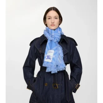 Wide Check Wool Silk Scarf