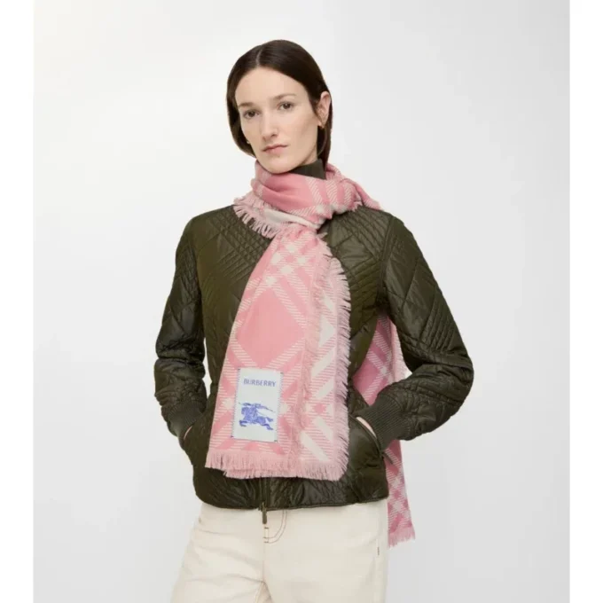 Wide Check Wool Silk Scarf