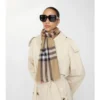 Wide Check Wool Silk Scarf
