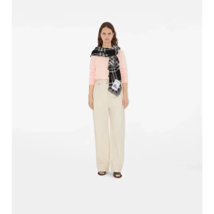 Wide Check Wool Silk Scarf