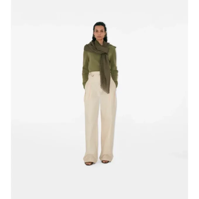 Wide Check Wool Silk Scarf