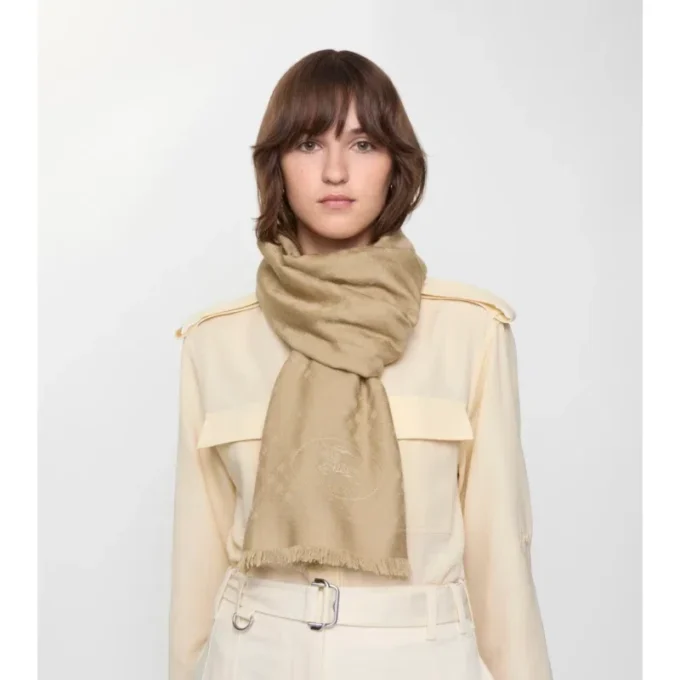 Wide Check Wool Silk Scarf