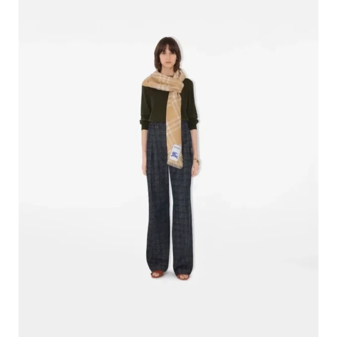 Wide Check Wool Silk Scarf