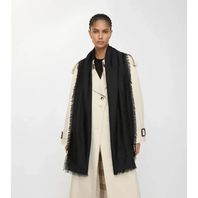 Wide Check Wool Silk Scarf