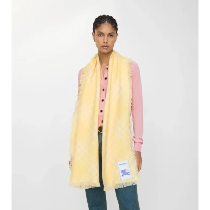 Wide Check Wool Silk Scarf