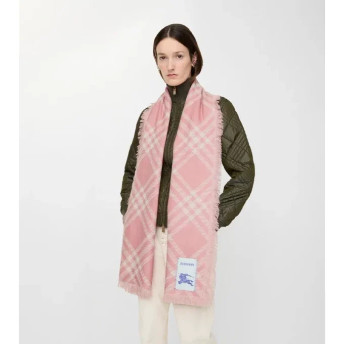 Wide Check Wool Silk Scarf