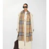 Wide Check Wool Silk Scarf