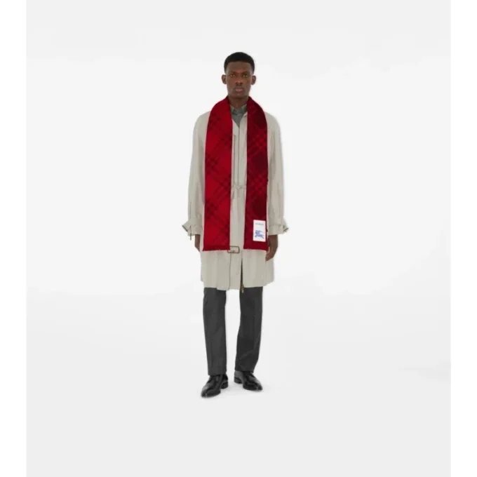 Wide Check Wool Silk Scarf
