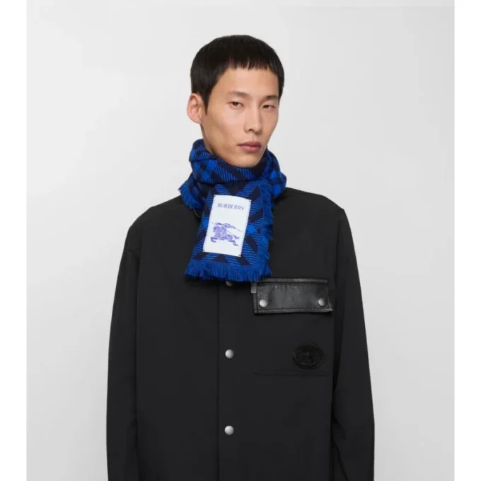 Wide Check Wool Silk Scarf