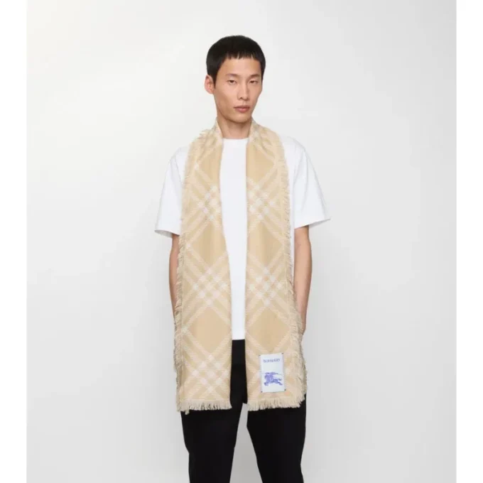 Wide Check Wool Silk Scarf