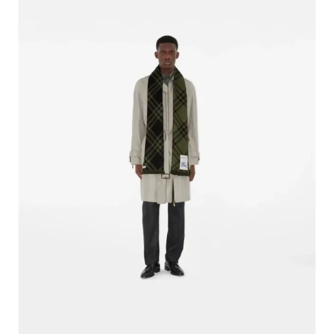 Wide Check Wool Silk Scarf