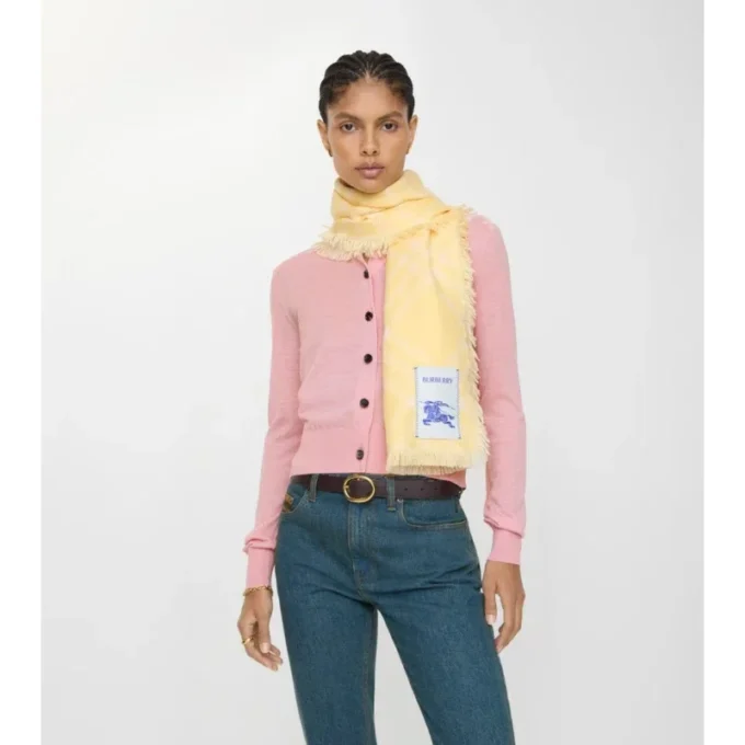 Wide Check Wool Silk Scarf