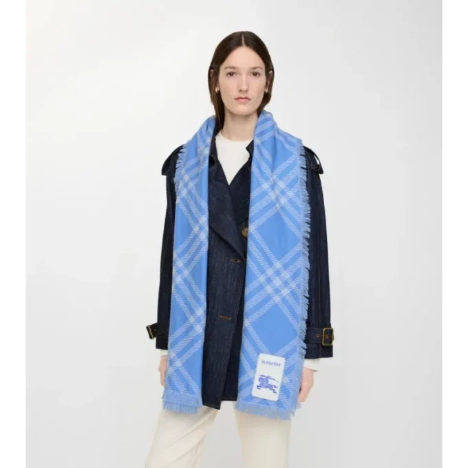 Wide Check Wool Silk Scarf