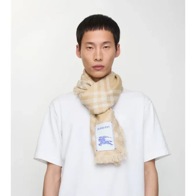 Wide Check Wool Silk Scarf
