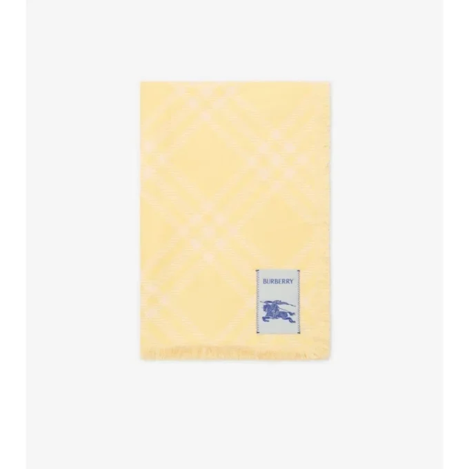 Wide Check Wool Silk Scarf