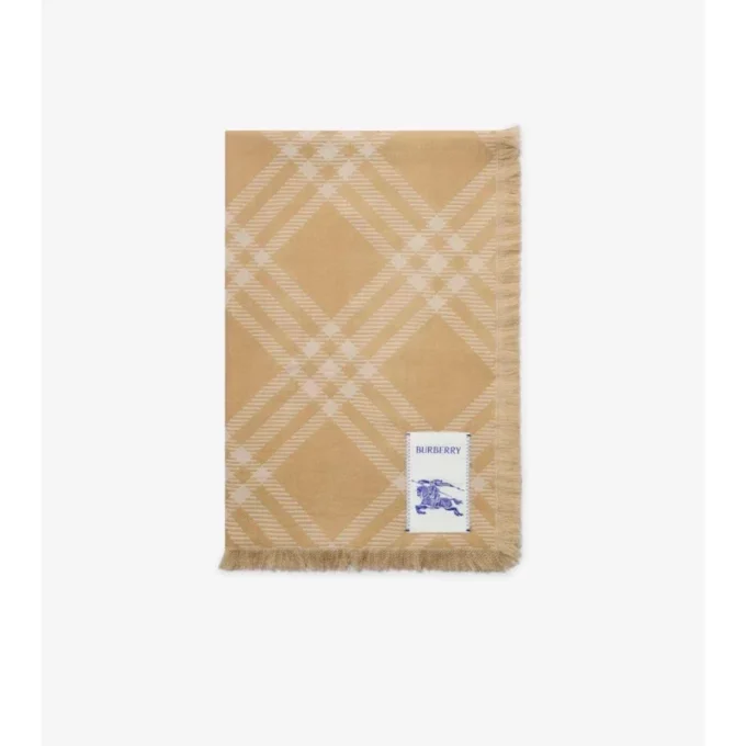 Wide Check Wool Silk Scarf
