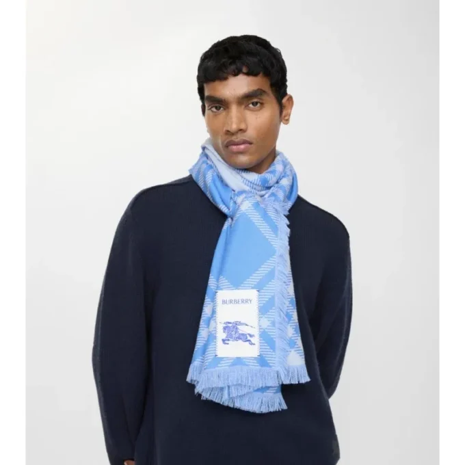 Wide Check Wool Silk Scarf