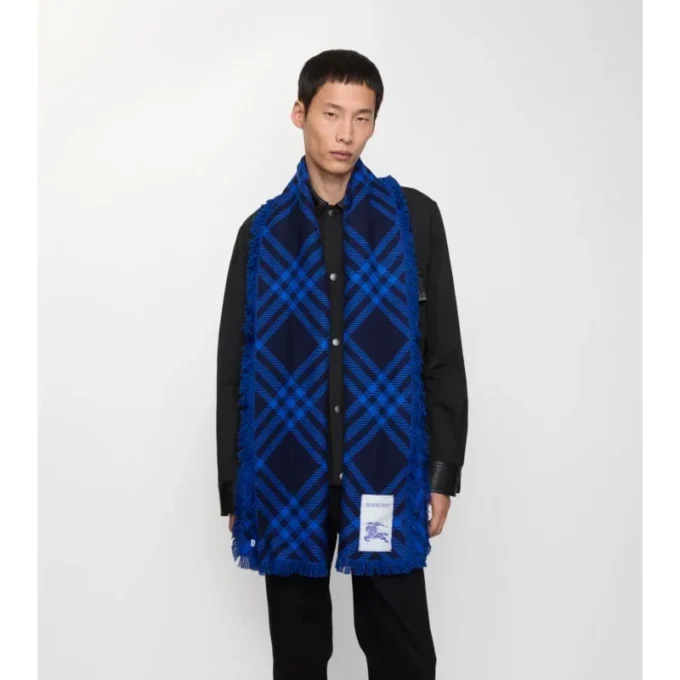 Wide Check Wool Silk Scarf