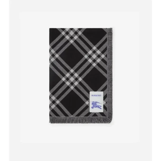 Wide Check Wool Silk Scarf