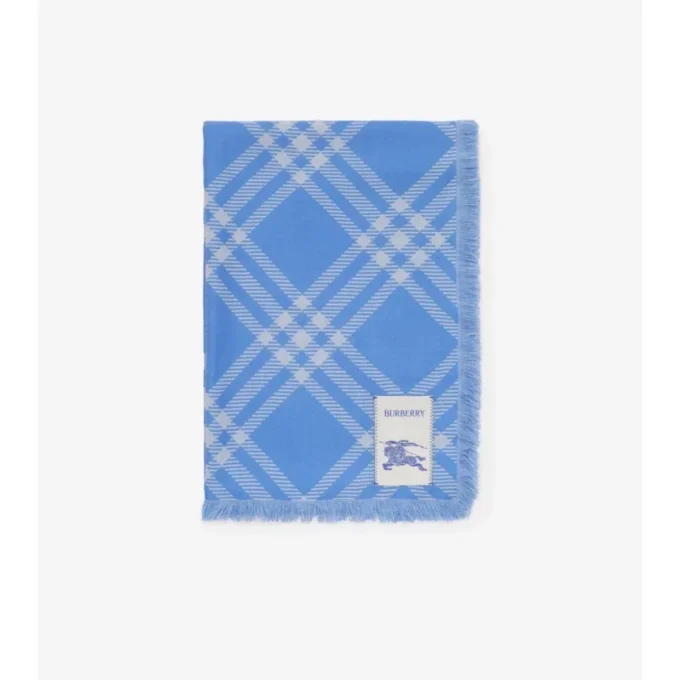 Wide Check Wool Silk Scarf
