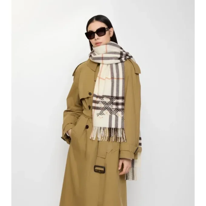 Wide Cross Stitch Ekd Check Cashmere Scarf