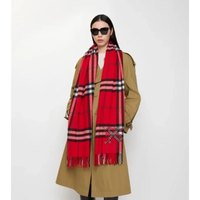 Wide Cross Stitch Ekd Check Cashmere Scarf